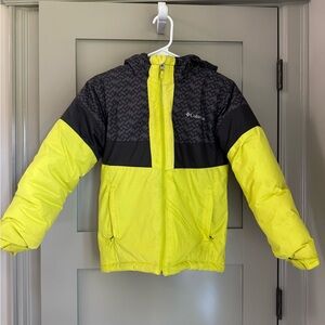 Kids Columbia winter parka size Medium neon yellow black grey